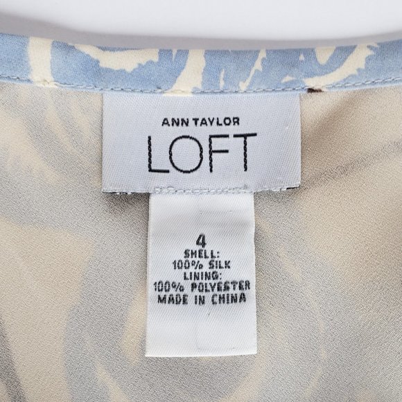 LOFT Blue-Cream-Brown Leaf Print Lined Silk Skirt 4 - Picture 2 of 7